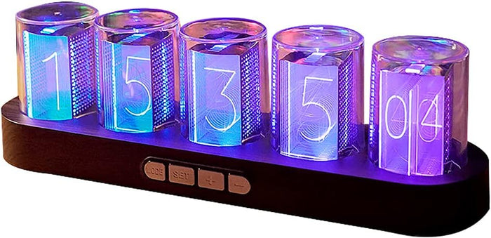 GUAZI STORE Imitation Nixie Tube Clock RGB Creative Clock with 16 Million Colors and Customizable Modes