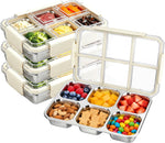 4 Pack Stainless Steel Snack Containers with Lids, 6 Compartment Leakproof