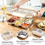 4 Pack Stainless Steel Snack Containers with Lids, 6 Compartment Leakproof